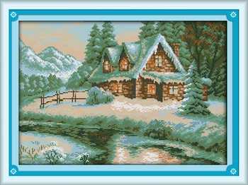 Ežero snowhouse dekoracijos, dekoras didmeninė Kryželiu rinkiniai 14ct balta 11ct spausdinti siuvinėjimas 