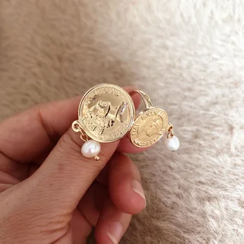 F. J4Z Mados Derliaus Piršto Žiedą, Moterims Monetos Perlų Žavesio Viršuje Žiedai Moterų Reguliuojamas Žiedai anillos de mujeres Dropship