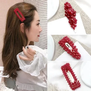 F162 Naujos Nuotakos Red Pearl Plaukų Segtukai Moterų Chineses Moterų Plaukų Įrašą Vestuvių Plaukų Aksesuarai, Plaukų Smeigtukai Galvos Gabalas