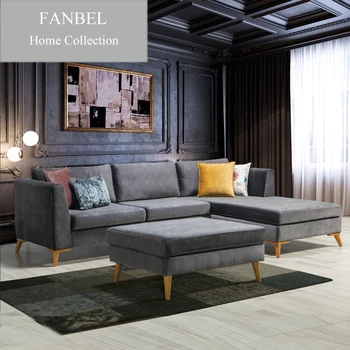 FANBEL Furiniture coner sofa-lova, svetainės komplektas medienos rėmo beyza prabanga