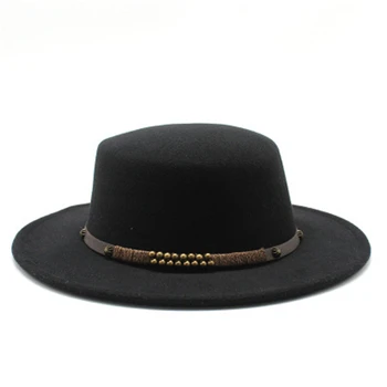 Fedora skrybėlę moterų kietas flat top platus kraštų žalia juoda fetrinė skrybėlė grandinės paprasta derliaus džentelmenas elegantiškas rudenį moterų žiemos skrybėlę naujas