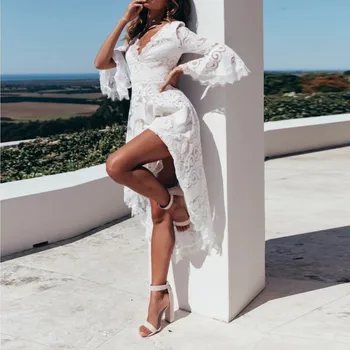 Feitong 2019 Balta Vasaros Suknelė Mergaitėms Moterų Tuščiaviduriai Iš Nėrinių Šalis Atostogų Suknelė elegantiškas šalis suknelė vestidos sexy#30