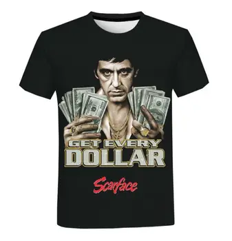 Filmo Scarface 3D Print T Shirt Moterims, Vyrų Vasaros Mados Trumpas Rankovės Juokinga Marškinėlius Tony Montana Grafinis Tees Streetwear T-shirt