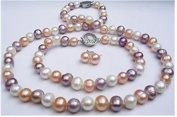 Fine7-8mm įvairiaspalviais perlų karoliai, Apyrankės auskarai Mados AKOYA Nemokamas pristatymas