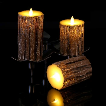 Flameless Žvakės Kedro-Žievė Dripless Nekilnojamojo Vaškas LED Ramsčių Būti Realus Mirgėjimas Liepsnos ir 10-Raktas Nuotolinio Valdymo pultas 24
