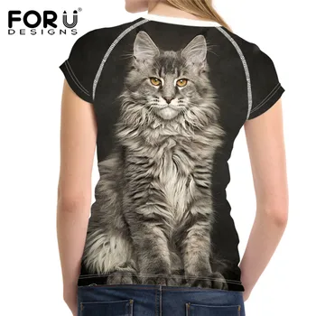 FORUDESIGNS Mados Moterų Marškinėliai Cool Cat Dizaino Moteris O-kaklo Tshirts Mergaičių Vasaros Orui Viršūnes Tee Marškinėliai Drabužių Mujer