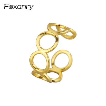 Foxanry 925 Sterlingas Sidabro Vestuvių Žiedas Kūrybos Ratą Geometrinis Šalies anillos Papuošalai Dovana Moterims Dydis 16,5 mm Aukščio