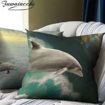 Fuwatacchi Delfinų Vaizdo Poliesterio Pagalvėlė Padengti Spalvinga Jūros Pasaulis Dekoratyvinę Pagalvę Padengti Namų Sofos Dekoro Mesti Užvalkalas