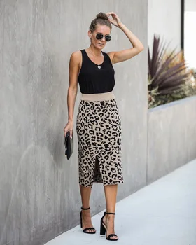 Gatvės stiliaus paketas klubo padalinta laukinis leopardas sijonas