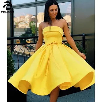 Geltona Arbata-Ilgio Linija Homecoming Suknelės su Varčios Stebėjimo Kokteilių Vakarėlį, Chalatai Paprastas Elegantiškas Merginos Baigimo Suknelė