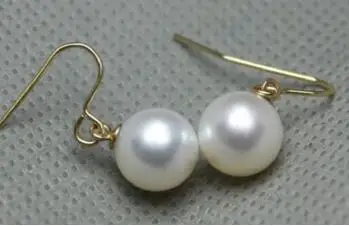 Geros Didmeninės kainos nekilnojamojo žavinga raundas 10-11mm balta AAA+ Pietų Jūros perlas tabaluoti auskarai 14/20