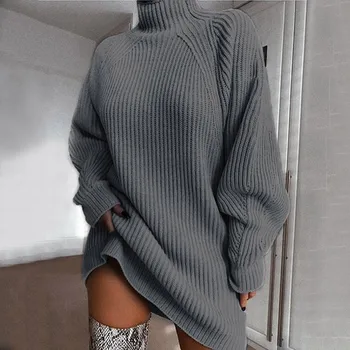Golfo Long Sleeve Sweater Dress Moteris Rudens-Žiemos Prarasti Tunika Megzta Suknelė-Megztinis (Puloveris) Mados Džemperis Moterims 2020 M.
