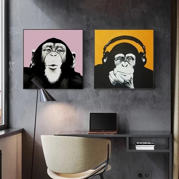 Grafiti Gyvūnų Sienos Menas Drobė Paveikslų Sienos Plakatą ir Spausdinimo Sienos Meno Juokinga Orangutan Nuotraukas Kambarį Namų Dekoro