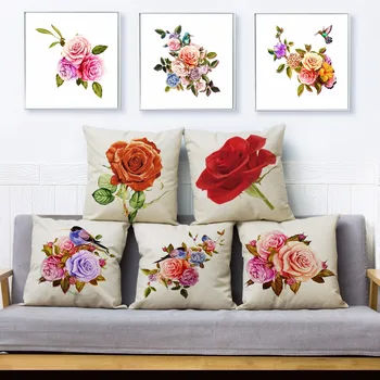 Graži Akvarelė Rožių Gėlių Gėlių Spausdinti Pagalvę Padengti 45*45 Pagalvėlių Apvalkalus Skalbiniai, Pagalvės Užvalkalą, Sofa-Namų Dekoro Pagalvės Atvejais