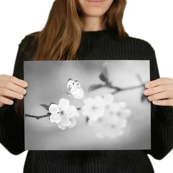 Gražus Baltos Gėlės Drugelis Augalų Plakatas Naujovė Metalo Pasirašyti Namų Vyras Olos Sienų Apdailai 8X12 colių