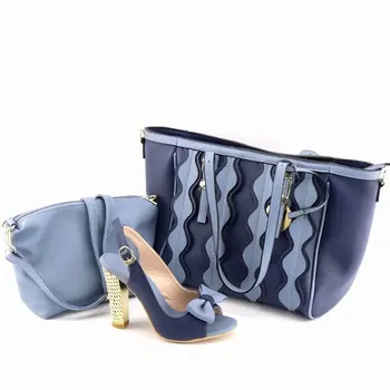 Gražus D. mėlyna moterų siurbliai ir du dideli maišą dizaino afrikos batai rungtynės rankinėje nustatyti suknelė V46-2