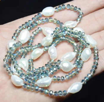 Gražus Gamtos 9-10mm Baroko white pearl 4mm Multi-colored krištolo karoliukai karoliai 35