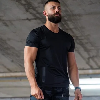 Greitai džiūstantys Elastinga Sporto marškinėliai vyriški vientisos Spalvos Fitneso trumparankoviai Mokymo Kvėpuojantis Kostiumas Laisvas Atsitiktinis Pusė rankovėmis