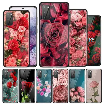 Grūdintas Stiklas Case For Samsung Galaxy Note 20 Ultra 8 9 10 Plius 5G 10 Lite Galinį Dangtelį Coque Telefono Krepšys Raudona Rožė, Pink Gėlių