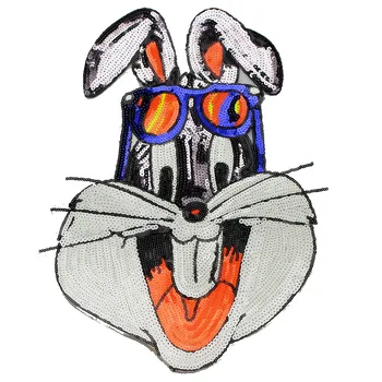 GUGUTREE siuvinėjimai Blizgančiais didelis triušis pleistrai animacinių filmų gyvūnų pleistrai emblemos aplikacijos lopai drabužių YYX-19121008