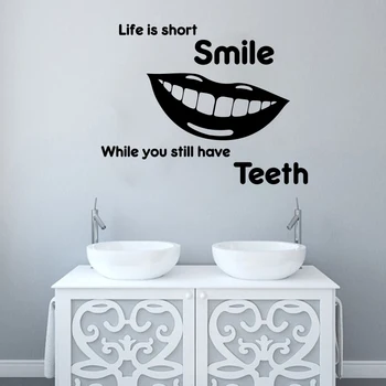 Gyvenimas Yra Trumpas Šypsena Citata Dantų Sienos Lipdukas Vonios Kambarys, Odontologas, Dantų Klinika, Dantų Siena Lipdukas Vinilo Dailės Freskos