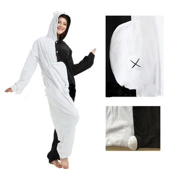Gyvūnų Danganronpa Cosplay Pižama Monokuma Kigurumi Pižama Juoda Balta Meška Moterų Suaugusiųjų Cosplay Kostiumas Sleepwear