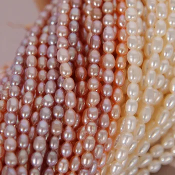 Gėlavandenių Perlų vėrinį Ryžių formos, Dydis 3-4mm puikus blizgesį Papuošalai 