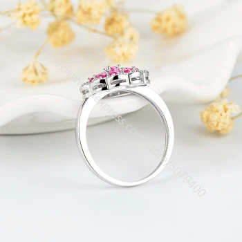 Halo Skanėstas rožinės spalvos safyras žiedas balto Aukso chromu padengtas plona rausva CZ Subtilus gėlių žiedas Žada Įsitraukti papuošalai