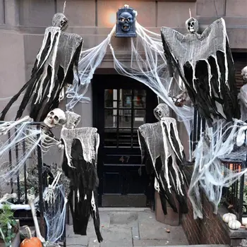 Haunted House Kabinti Vaiduoklis Helovinas Apdailos Siaubo Rekvizitai Creepy Skeletas Kabinti Grim Reaper Namų Durų Baro Dekoras
