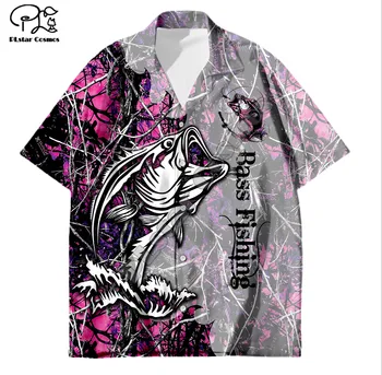 Havajų paplūdimyje vasaros Mados Trumpas rankovės marškinėliai gyvūnų Bass Fishing Camo Spausdinti 3d Shirt Mens Harajuku Tee marškinėliai Lašas laivybos