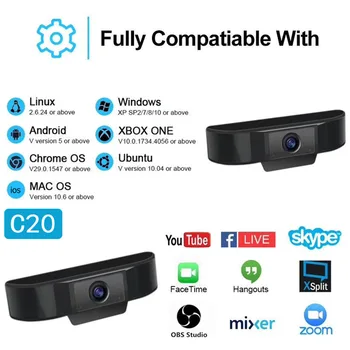 HD 1080P 2MP Webcam USB Plug ir Play Video Web Kamera, PC Kompiuteris su MIC Internetinių Mokymo Live Tinkle Vaizdo Konferencija