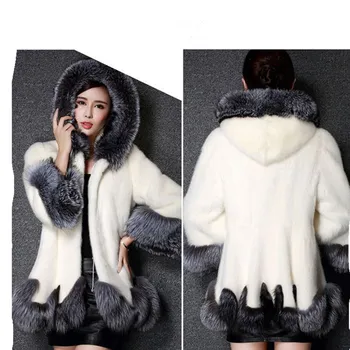 High-end Žiemos Paltai Moterims Dirbtiniais Fox Fur Coat Plius Dydis Moterų Gobtuvu Apykakle ilgomis Rankovėmis Dirbtiniais Kailiais Striukė Kailiniai
