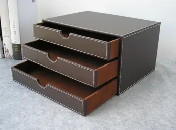 Horizontalios 3-sluoksnis, 3-jų stalčių medienos struction odos stalas kartotekos laikymo kasoje organizatorius dokumentas konteinerių black217A