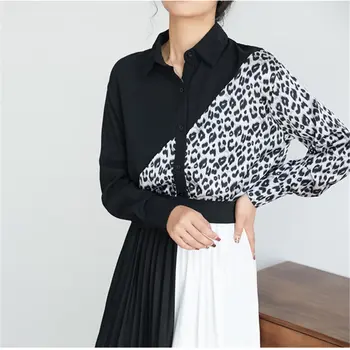 Hzirip 2019 Mados Leopard Prarasti Retro Kratinys Office Ponios Naujo Dizaino Rudenį Gatvės Moterys Atsitiktinis Slim Vintage Marškinėliai