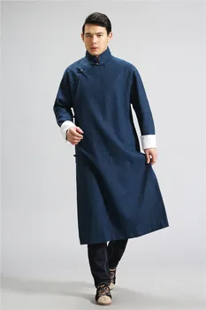 IEFB /vyriški drabužiai Kinų stiliaus prarasti atsitiktinis medvilnės skalbiniai juodos ilgos tranšėjos paltai, vyriški įstrižainės megztinis drabužiai, vyrų 9Y1231