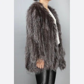 Ifur 2017 mados Fox Fur Coat Mados Kailio Originali Silver Fox Kailio Paltai Moterims Žiemos viršutinių drabužių siuvimas Slim Juostele Kailis A017