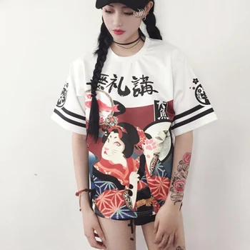 Iki 2017 m. Pavasario vasaros Genki Japonų Mergaitė Laisvi Marškinėliai Studentų Paauglys Harajuku marškinėliai Steetwear Moterų Lady Laišką Viršų
