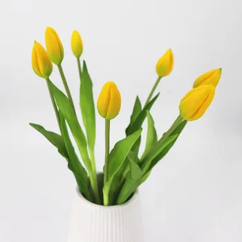 INDIGO-(7 gėlių pumpurai) Puokštė Nekilnojamojo Touch Silikono Aukštos Kokybės Geltona Tulpė Bud Namų Dirbtinių Gėlių Vestuvių Nemokamas Pristatymas