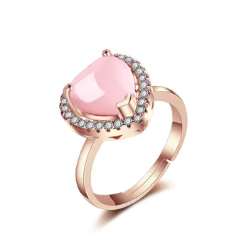 Išskirtinį Rose Auksą, Padengtą Širdies Formos Rožinis Žiedas Crystal Žavinga Gamtos Perlai Elegantiškas Vestuvių Žiedas Birthda Žiedas Moterų Papuošalai
