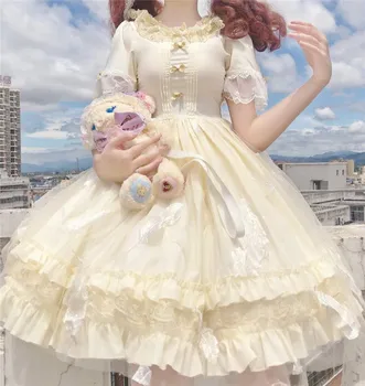 Japonijos saldus Lolita dress Cos Loli nėrinių apvalios kaklo aukštos juosmens kawaii girl arbatėlė princesė suknelė Lolita