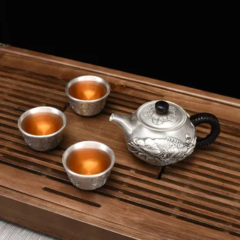 Jin Chan Na Choi sterlingas sidabro arbatos rinkinys, visiškai sidabro 999 arbatinukas teacup dovana, namų apyvokos sidabro arbatinukas