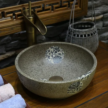 Jingdezhen Meno Skaitiklis Viršuje keramikos lavabo kriaukle Vonios kriaukle rankomis dažyti porceliano baseinai, apvalus praustuvas