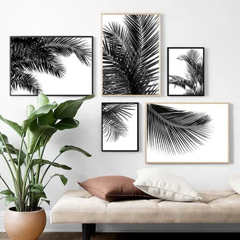 Juoda Balta Augalų Paveikslai Tapyba Atogrąžų Palmių Lapų Sienos Menas Spausdinti Nuotraukų Šiaurės Stiliaus Plakatą Šiuolaikinio Gyvenimo Kambario Apdaila
