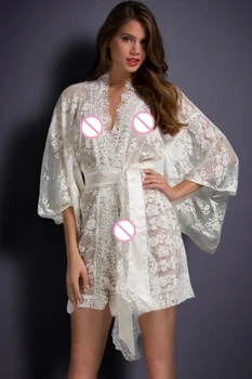 Juoda Vien Skaidrus Nėriniai Kimono Padažu Suknelė Intymi Sleepwear Skraiste Naktį Suknelė Moteris, Seksualus Apatinis Trikotažas, Pižama Pižamą 21998
