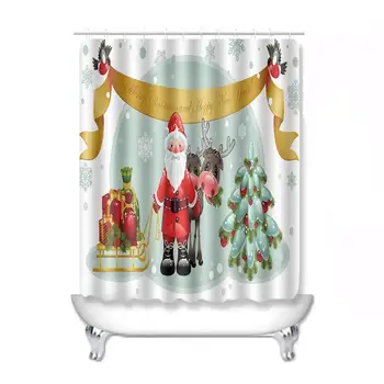Kalėdinė Dekoracija Mielas Raudona Santa Tėvas Modelis Vonios kambarys, neslidžia Vonios Kilimėliai Vandeniui Poliesterio Dušo Užuolaida 180x180 cm