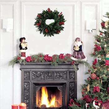 Kalėdos Frosted Berry Vainikas su Raudonomis Uogomis ir Spurgų Namo Sienos, Langų, Laiptų, Durų Dekoras (40 cm)
