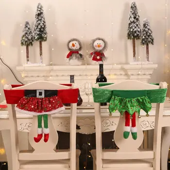 Kalėdų Kėdė Padengti Kėdės Apdaila Audiniu Kėdės Padengti Ruožas Užvalkalai Už Kalėdų Pokylių Šalis Dekoro Naujųjų Metų Dekoras