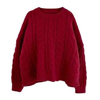 Kalėdų, Naujųjų Metų retro pasukti aplink kaklo megztinis moterų raudonas megztinis literatūros prarasti tingus vėjas rudenį ir žiemą storas megztinis