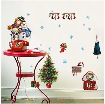Kalėdų Wal Decal Laimingas Sniego Elnių Snaigės Sienos Lipdukai Mielas Lokys Kalėdų Kojinės Lango Lipdukas Vaikų kambarį Dekoro