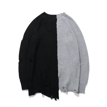 Kankina Skylių Žiemos Mados Sweater Mens Knaye Vakarų Derliaus Hip-Hop Stiliaus negabaritinių Susiuvimo aukštos kokybės džemperis vyrams Puloveriai